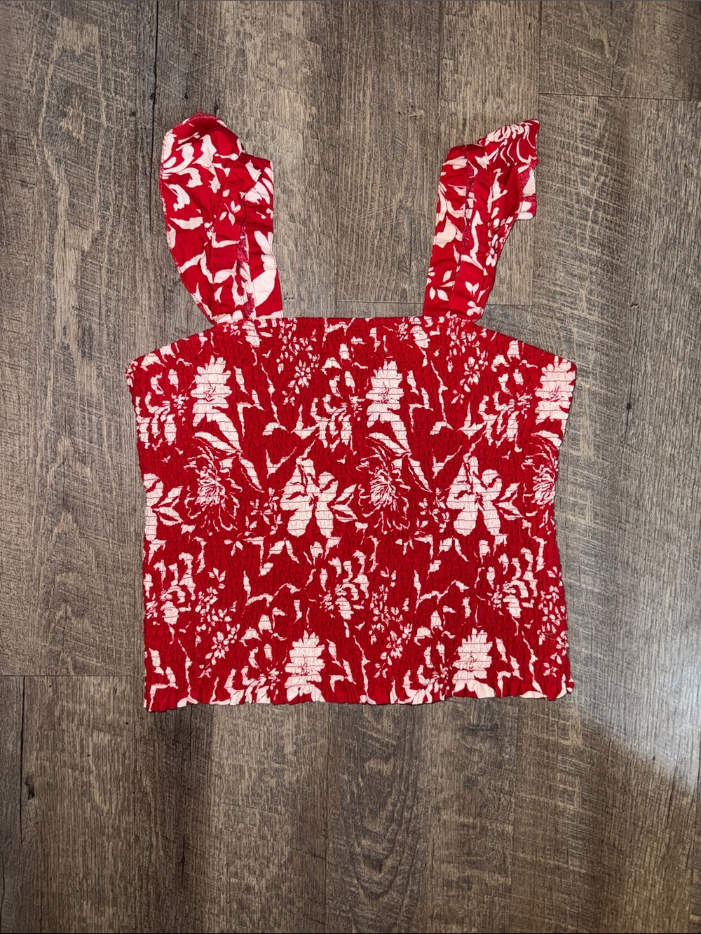 Red Floral Smocked Top- Women